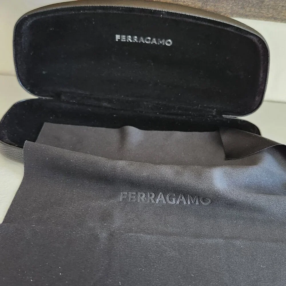 Salvatore Ferragamo large clamshell Sunglass / Eyewear Case (Black) w/ Cloth